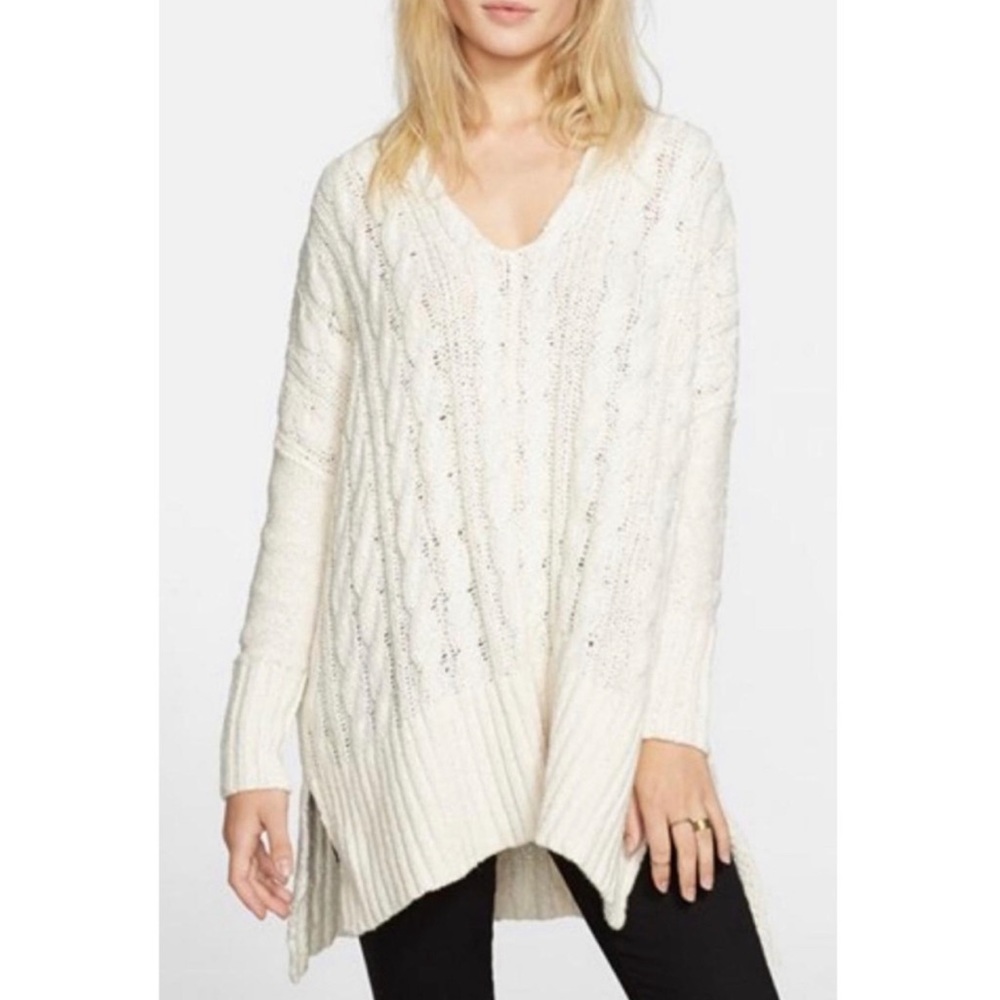 Free People Cable V-Neck Sweater